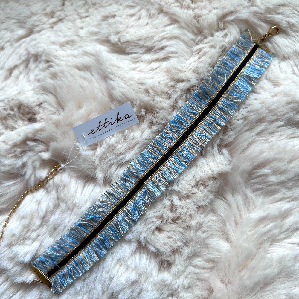 NWT Ettika Fringe Choker Blue Black Gold